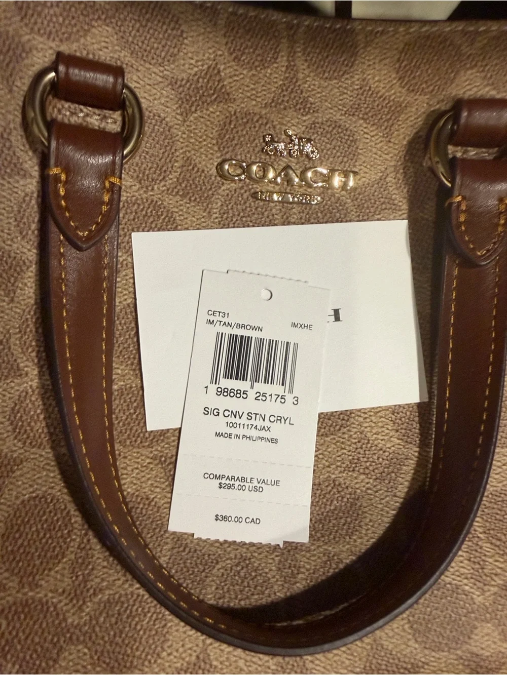 COACH Brown Signature Canvas Satchel with Leather Trim